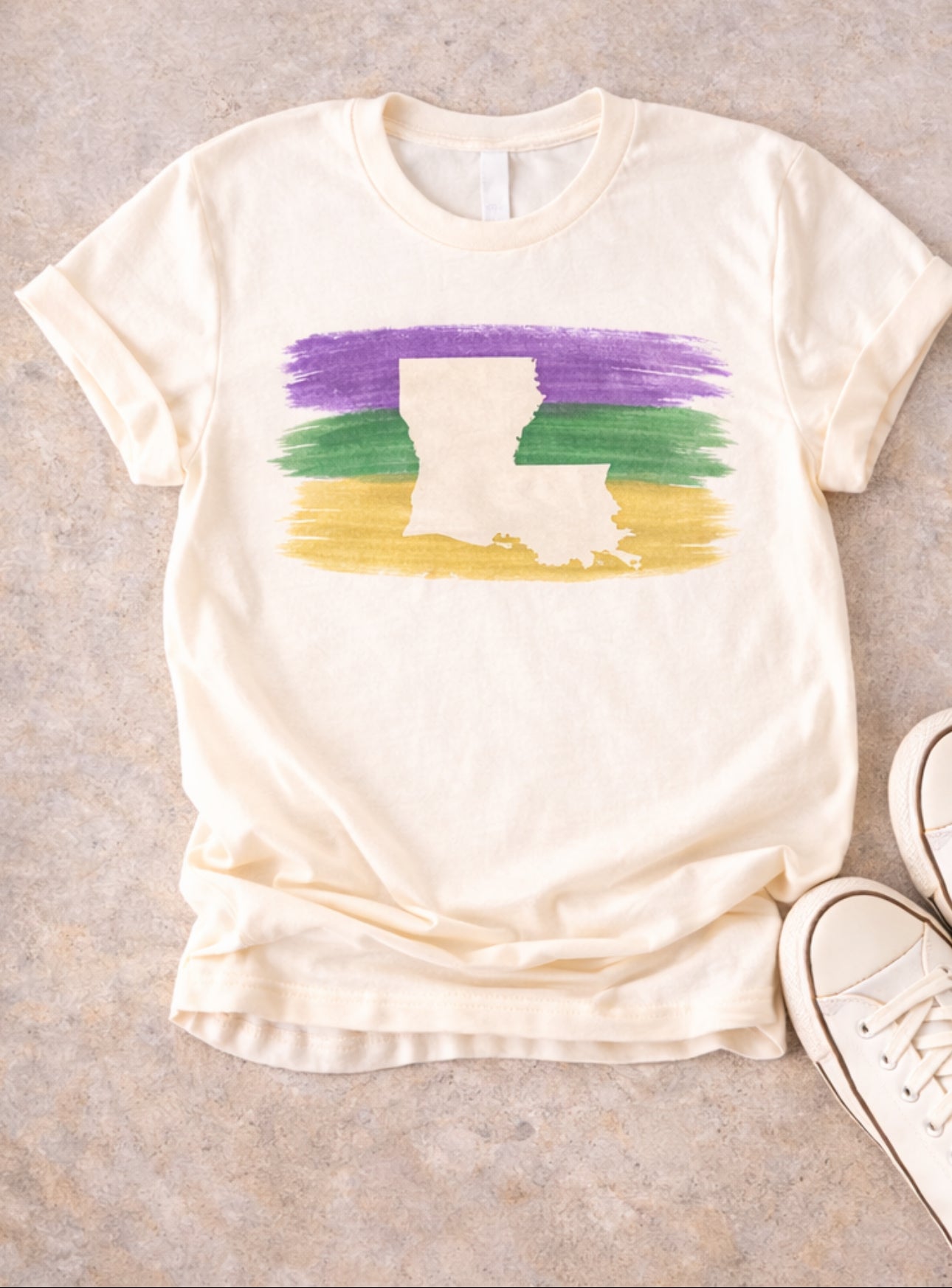 Mardi Gras Louisiana Tee - Purple Green Gold Brushstrokes
