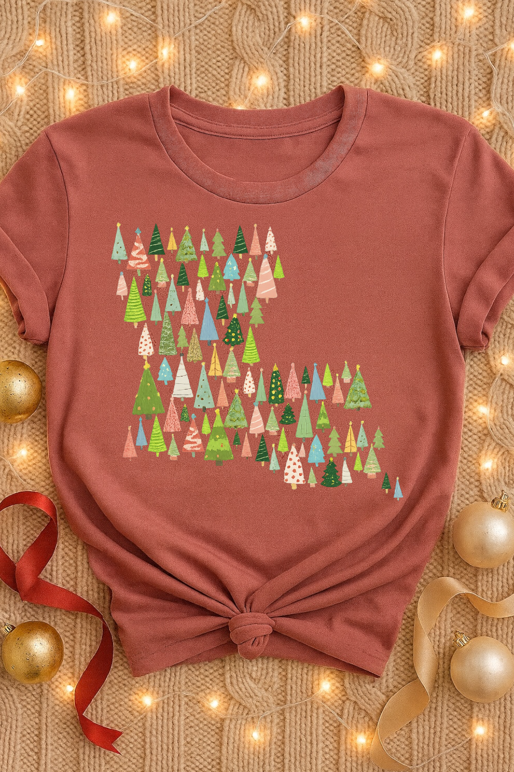 Louisiana Whimsical Christmas Trees T-Shirt - Festive Holiday Tee