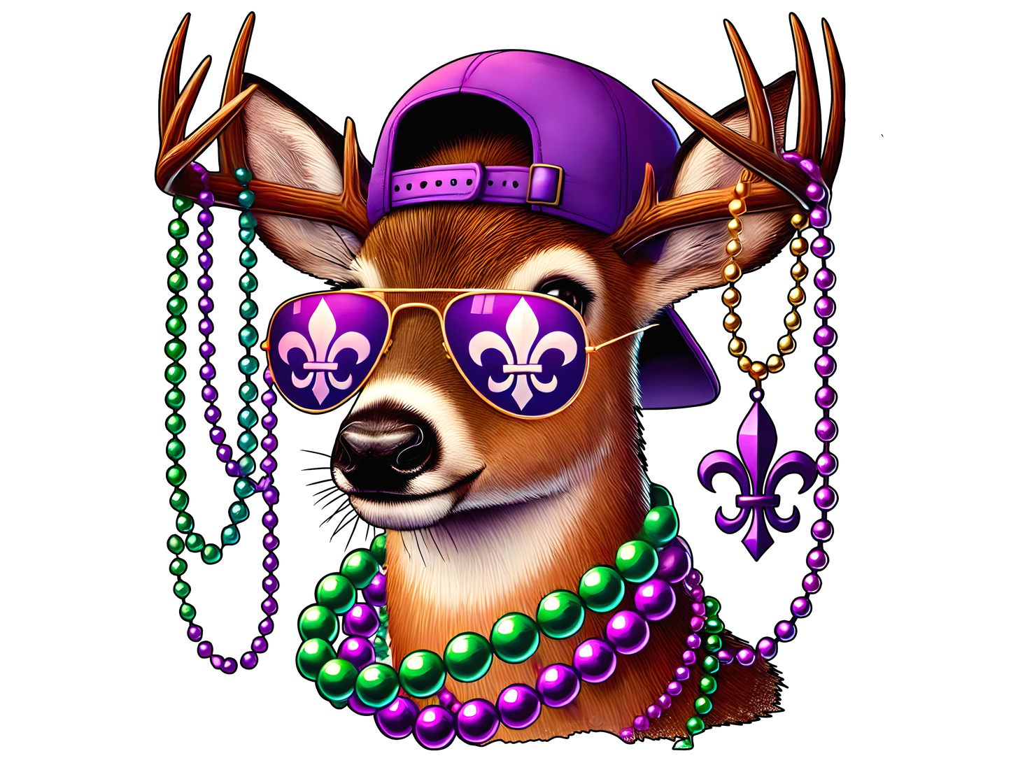 Mardi Gras Deer - Beads & Sunglasses Tee