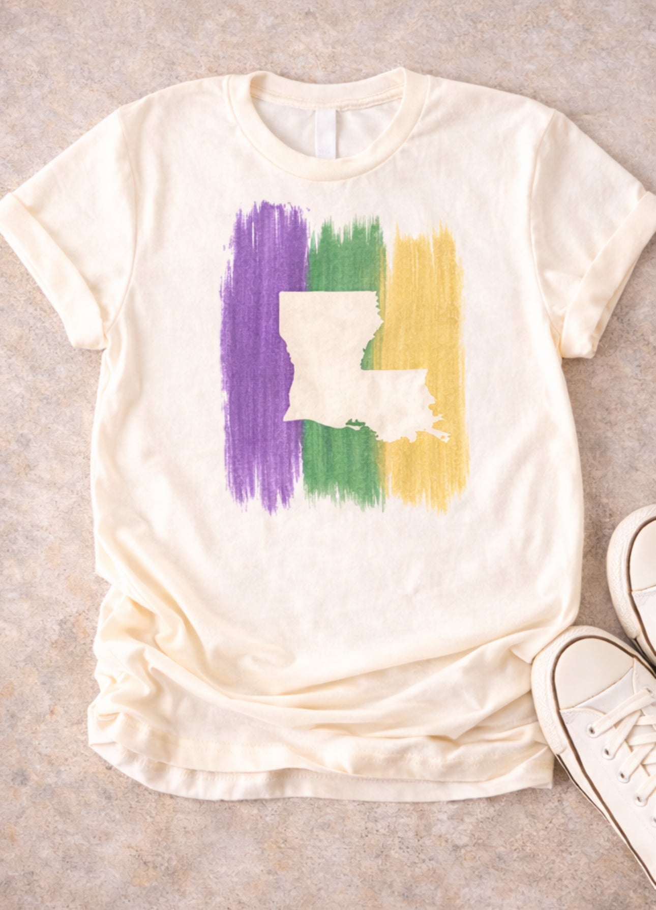 Mardi Gras Louisiana Tee - Purple Green Gold Brushstrokes