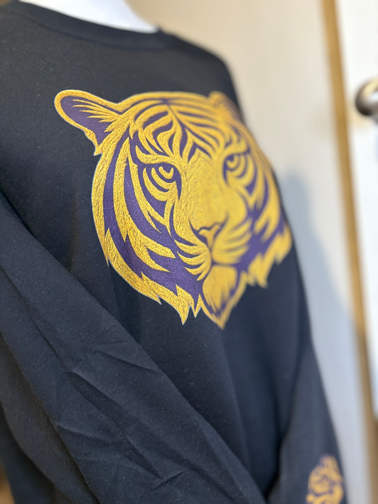 LSU Tigers Long Sleeve - Gold Tiger Design with LSU Sleeve