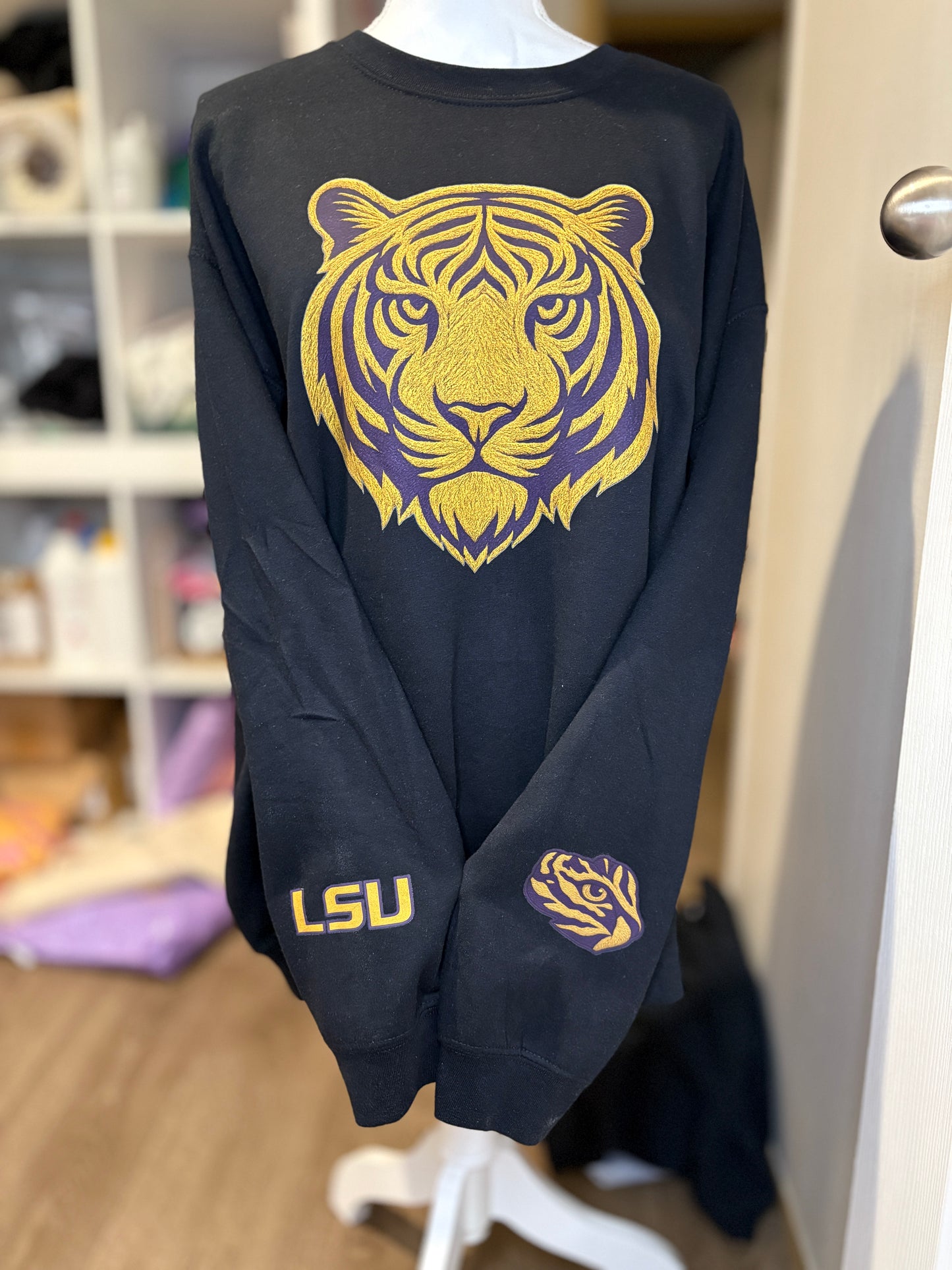 LSU Tigers Long Sleeve - Gold Tiger Design with LSU Sleeve
