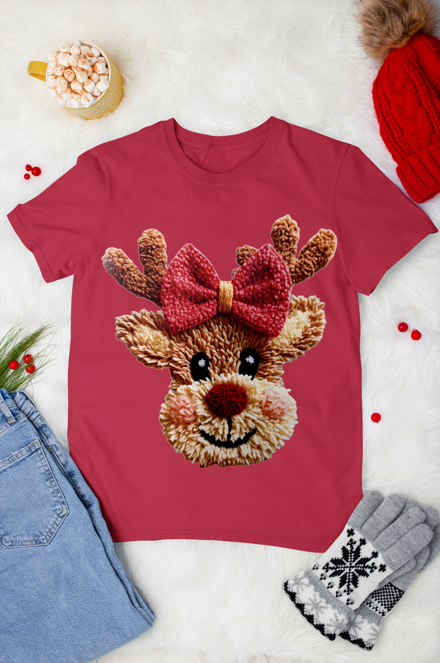 Faux Yarn Reindeer Christmas Tee