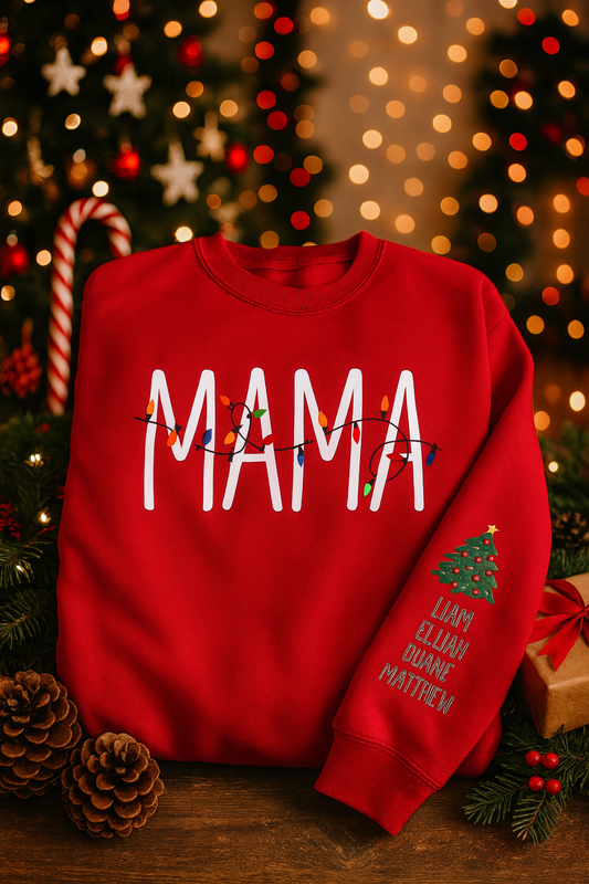 MAMA Christmas Lights Crew Neck Sweatshirt - Red