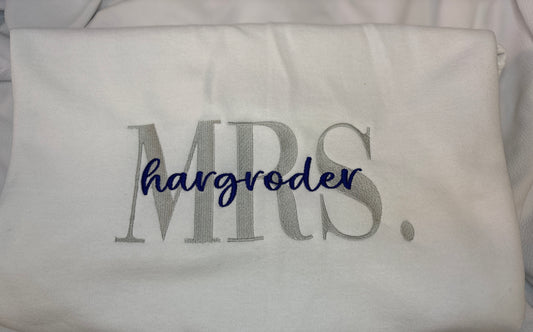 Custom Embroidered MRS. Last Name Apparel